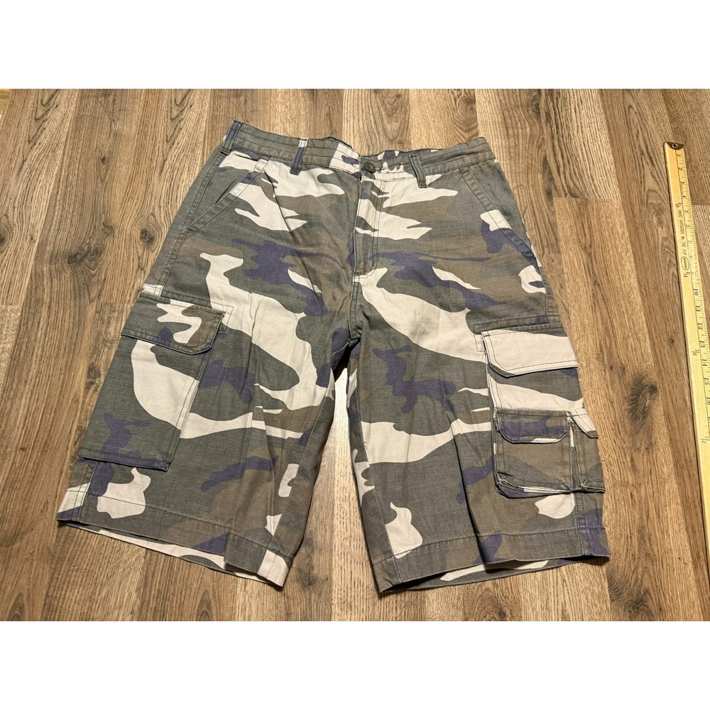 Old Mill Shorts Men's Size 34 Green Brown Camouflage Pockets Button Zipper
